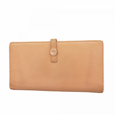 Pre-owned Chanel Leather Long Wallet (bi-fold) () In Pink