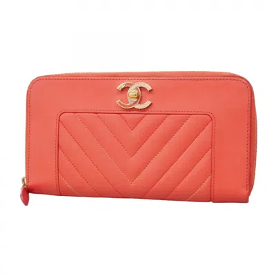 Pre-owned Chanel Leather Long Wallet (bi-fold) () In Pink