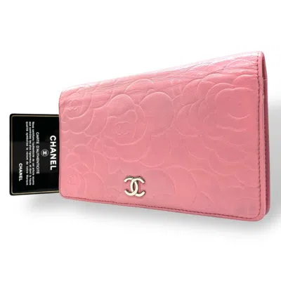 Pre-owned Chanel Leather Long Wallet (bi-fold) () In Pink