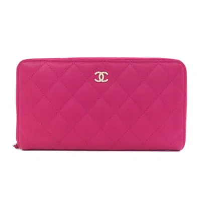 Pre-owned Chanel Leather Long Wallet (bi-fold) () In Pink