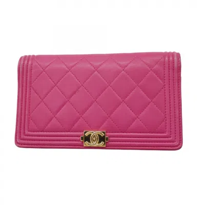 Pre-owned Chanel Leather Long Wallet (bi-fold) () In Pink