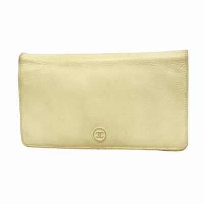 Pre-owned Chanel Leather Long Wallet (bi-fold) () In Yellow