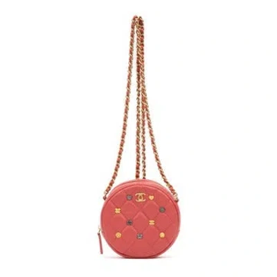 Pre-owned Chanel Leather Ltd. Ed. Charms Mini Round Clutch Null In Pink