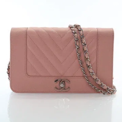 Pre-owned Chanel Leather Mademoiselle Wallet On Chain In Pink