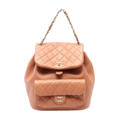 Pre-owned Chanel Leather Matelasse Backpack In Brown