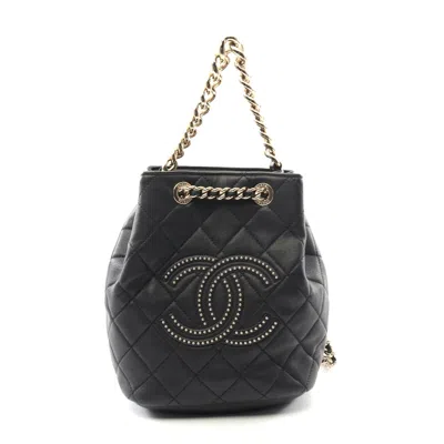 Pre-owned Chanel Leather Matelasse Studs Backpack In Black