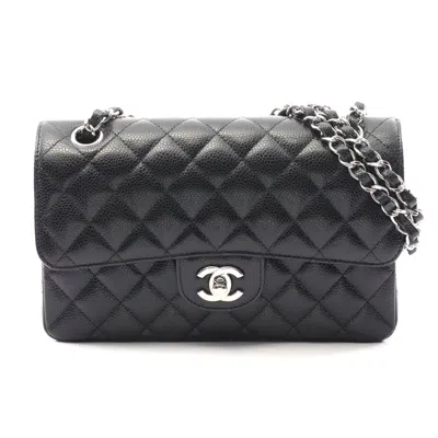Pre-owned Chanel Leather Matelasse W Flap Shoulder Bag In Black
