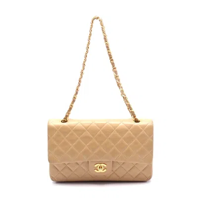 Pre-owned Chanel Leather Matelasse W Flap Shoulder Bag In Sand