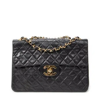Pre-owned Chanel Leather Maxi Jumbo Xl Flap In Black