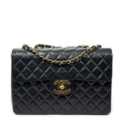 Pre-owned Chanel Leather Maxi Jumbo Xl Flap In Black