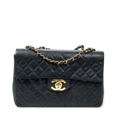 Pre-owned Chanel Leather Maxi Jumbo Xl Flap In Black
