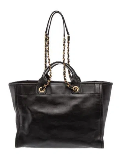 Pre-owned Chanel Leather Medium Deauville Tote In Black