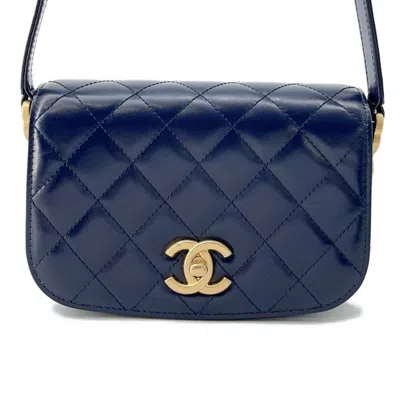 Pre-owned Chanel Leather Messenger Bag Shoulder Bag () In Blue