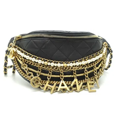 Pre-owned Chanel Leather Metal Artificial Ivory Pouch Sling Bag () In Black