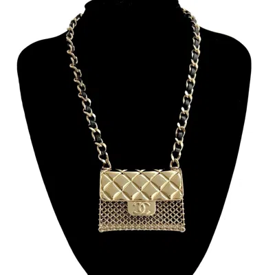 Pre-owned Chanel Leather Metal Necklace () In Gold