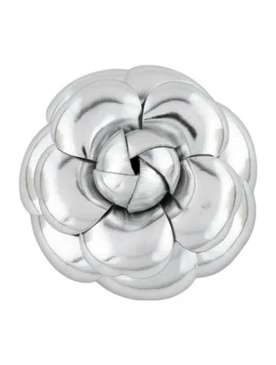 Pre-owned Chanel Leather Metallic Camellia Brooch In Multicolor