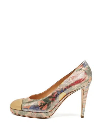 Pre-owned Chanel Leather Metallic-toe Pumps In Neutral