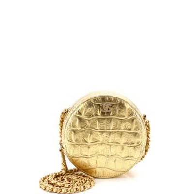 Pre-owned Chanel Leather Métiers D'art Paris-new York 2019 Round Chain Clutch In Gold