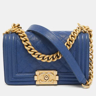 Pre-owned Chanel Leather Mini Boy Bag In Blue