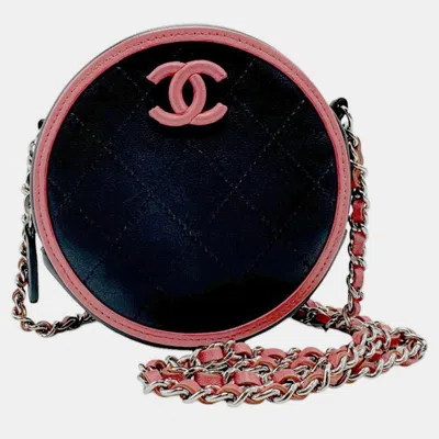 Pre-owned Chanel Leather Navy X Pink Shoulder Bag In Navy Blue