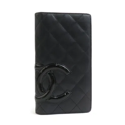 Pre-owned Chanel Leather Patent Leather Long Wallet (bi-fold) () In Black