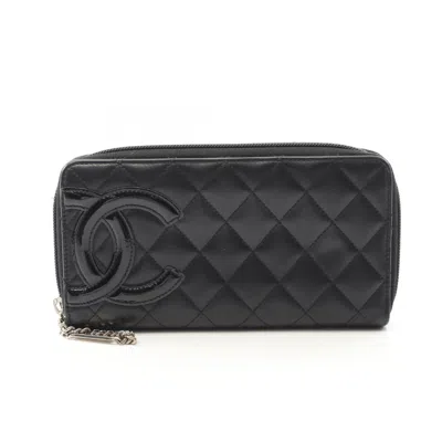 Pre-owned Chanel Leather Patent Leather Long Wallet (bi-fold) () In Black