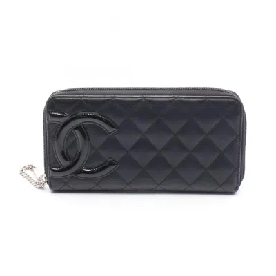 Pre-owned Chanel Leather Patent Leather Long Wallet (bi-fold) () In Black