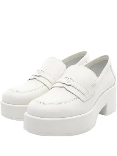 Pre-owned Chanel Leather Platform Loafers In White