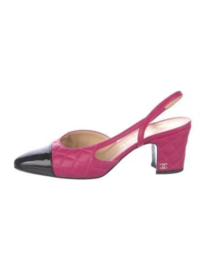Pre-owned Chanel Leather Printed Slingback Pumps In Pink
