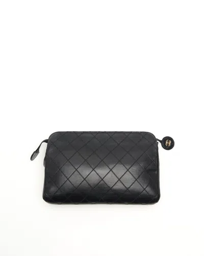 Pre-owned Chanel Leather Quilted Pouch In Black