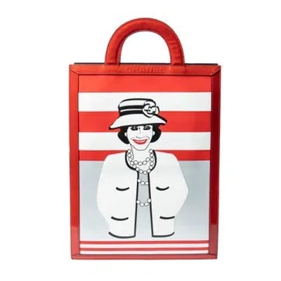 Pre-owned Chanel Leather Rare Vintage Coco Mademoiselle Short Handle Print Tote In Red