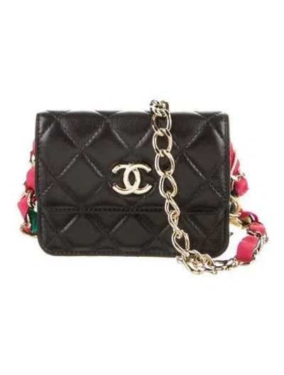 Pre-owned Chanel Leather Ribbon Belt Bag In Black