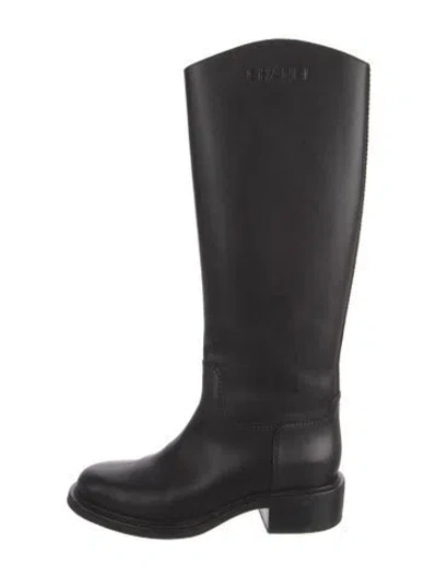 Pre-owned Chanel Leather Riding Boots In Black