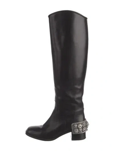Pre-owned Chanel Leather Riding Boots In Black