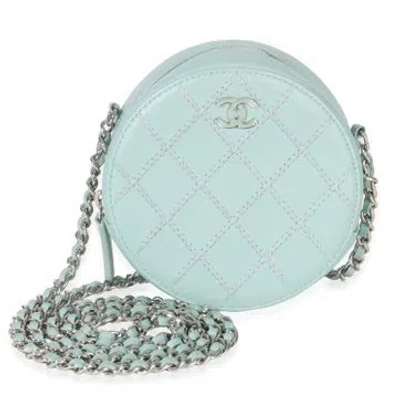 Pre-owned Chanel Leather Round Clutch On Chain In Green