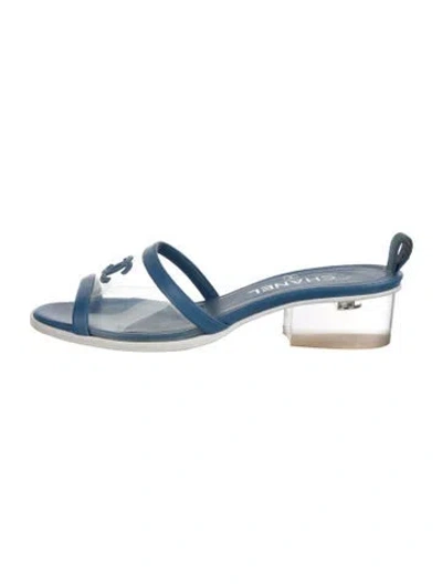 Pre-owned Chanel Leather Sandals In Blue/clear