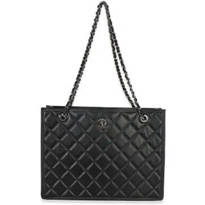 Pre-owned Chanel Leather Shopping Tote In Black