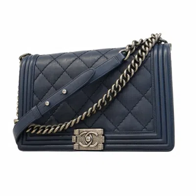 Pre-owned Chanel Leather Shoulder Bag () In Blue