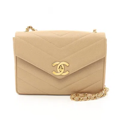 Pre-owned Chanel Leather Shoulder Bag () In Sand
