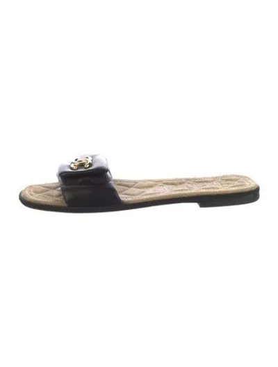 Pre-owned Chanel Leather Slides In Black