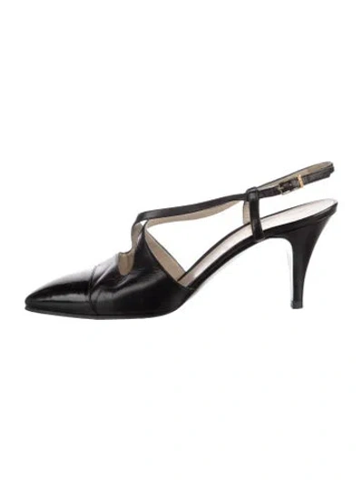 Pre-owned Chanel Leather Slingback Pumps In Black