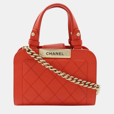 Pre-owned Chanel Leather Small Label Click Shoulder Bags In Orange
