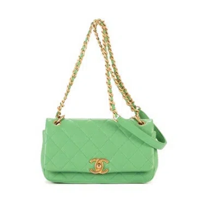 Pre-owned Chanel Leather Top Handle Satchel Single Flap In Green
