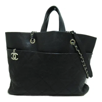 Pre-owned Chanel Leather Tote Bag () In Black
