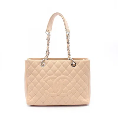 Pre-owned Chanel Leather Tote Bag () In Sand