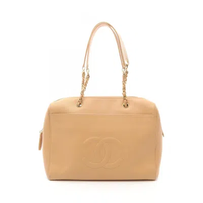 Pre-owned Chanel Leather Tote Bag () In Sand
