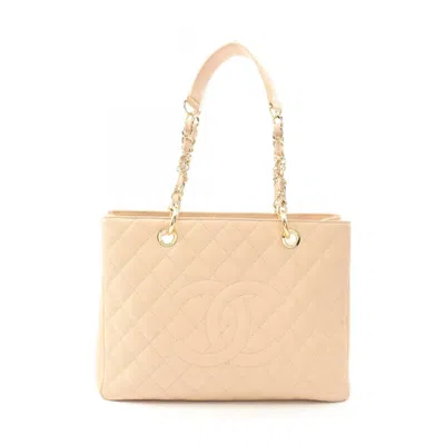 Pre-owned Chanel Leather Tote Bag () In Sand