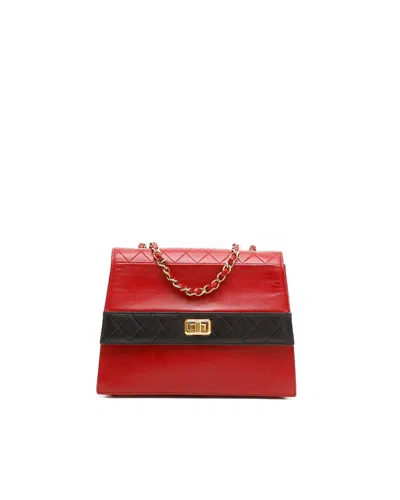 Chanel Leather Turn Lock Chain Shoulder (red/ Black)