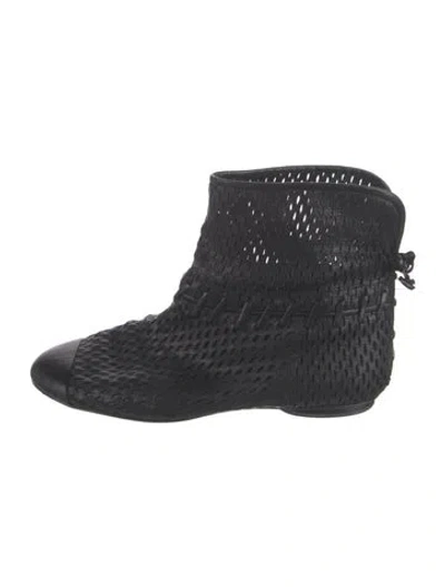 Pre-owned Chanel Leather Tweed Pattern Boots In Black