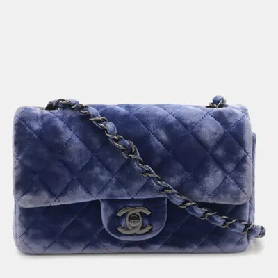 Pre-owned Chanel Leather Velour Blue Mini Matelasse Coco Mark Chain Shoulder Bag Pochette